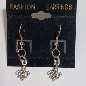 Fleur Di Lis Silver Tone Earrings Fishhook